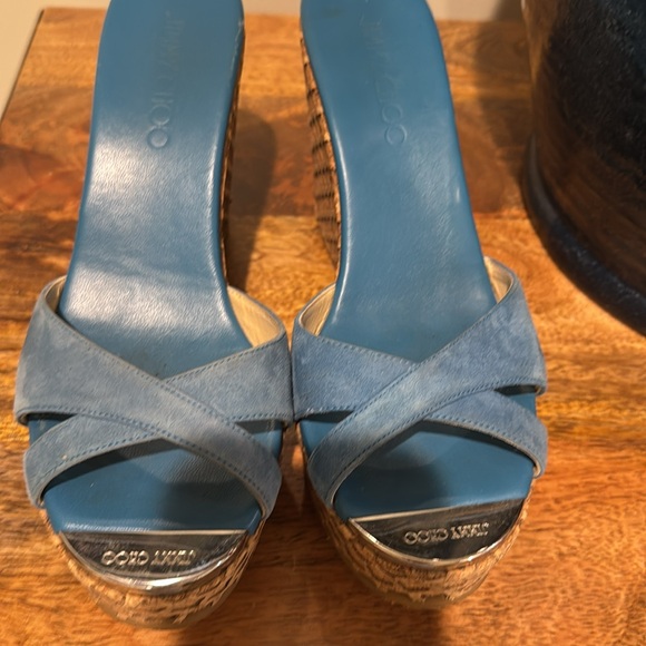 Jimmy Choo Blue suede Wedge Sandals - Picture 5 of 9